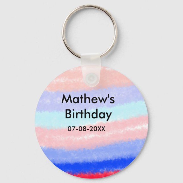 Lägg till namn-datum för Red Blue American-födelse Nyckelring (Framsida)