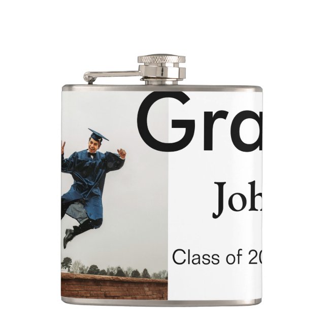 lägg till namn datumårstext QR studenten gratulera Fickplunta (Framsidan)