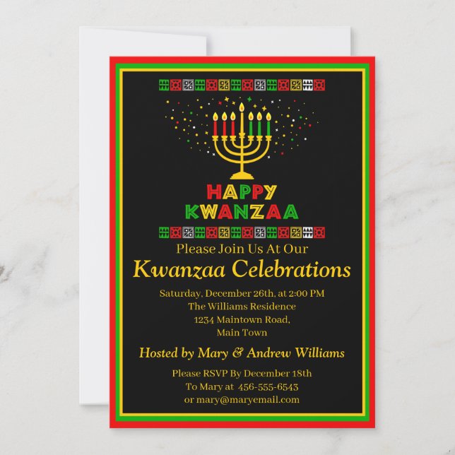Lägg till Namn-datuminformation Kwanzaa Candles St Inbjudningar (Framsida)