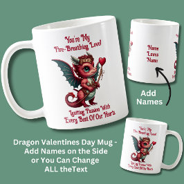 Lägg till Namn, Dragon Valentines day Red Heart Kaffemugg