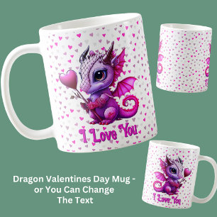 Lägg till Namn, Dragon Valentines day Rosa Hearts Kaffemugg