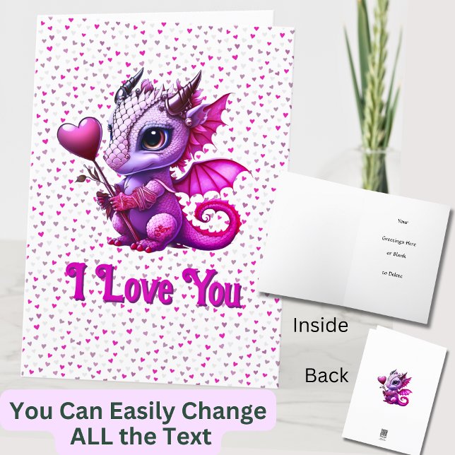 Lägg till Namn, Dragon Valentines day Rosa Hearts Kort (Skapare uppladdad)