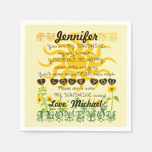 Lägg till Namn Du är min solskine Pappersservett (Framsidan)