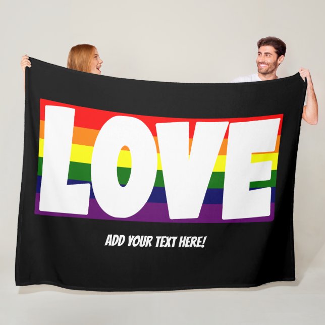 Lägg till Namn eller Din text, Kärlek Rainbow Flag Fleecefilt (På plats)