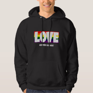Lägg till Namn eller Din text, Kärlek Rainbow Flag Hoodie