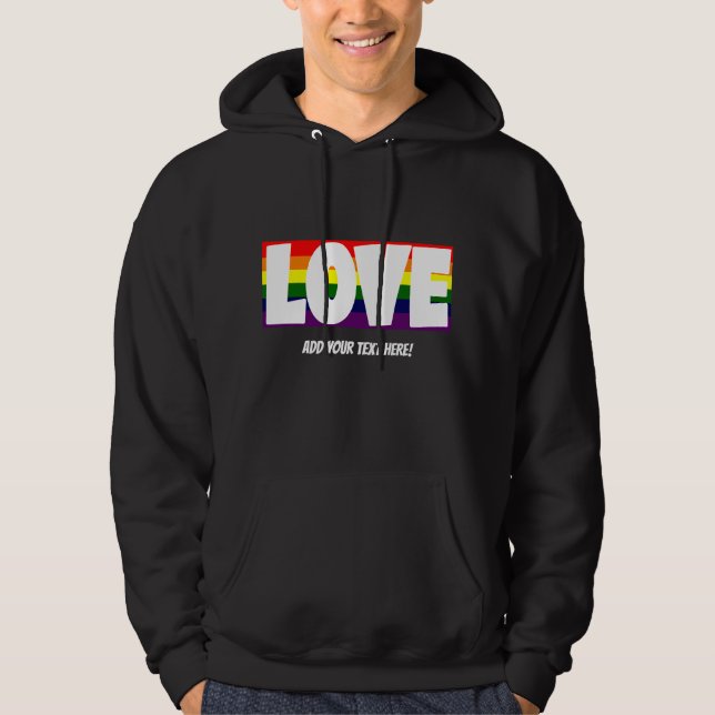 Lägg till Namn eller Din text, Kärlek Rainbow Flag Hoodie (Framsida)