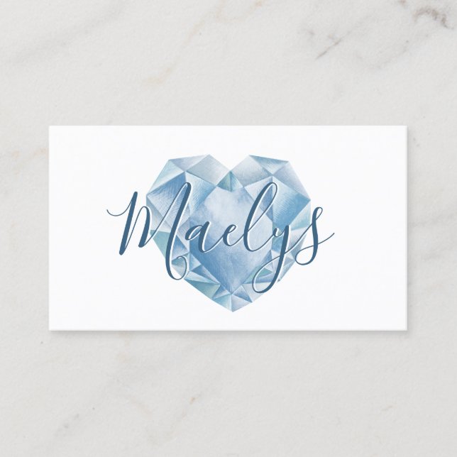 Lägg till Namn eller Monogram Chic Blue Heart Diam Visitkort (Framsida)