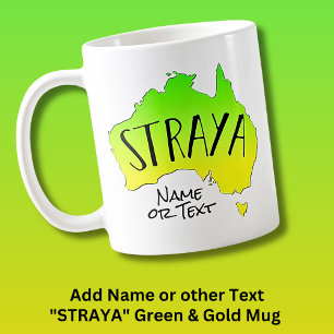 Lägg till Namn eller Text Grönt & Guld STRAYA Kart Kaffemugg