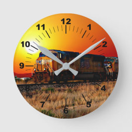 Lägg till Namn eller text - Solnedgång i lokomotiv Rund Klocka