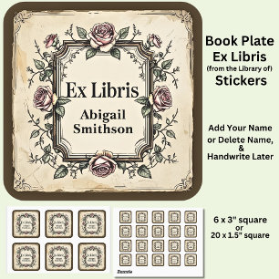 Lägg till namn Ex Libris Vintagebok Fyrkantigt Klistermärke