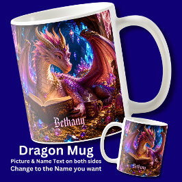 Lägg till namn Fantasy Drake med bok & kaffe Kaffemugg
