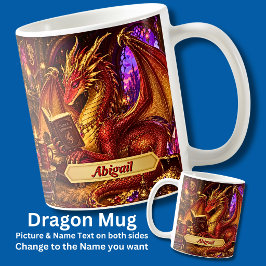 Lägg till namn, Fantasy Drake med bok & kaffe Kaffemugg