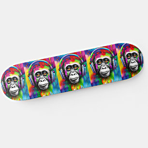 Lägg till namn, färgglad apa med hörlurar  mini skateboard bräda 18,5 cm