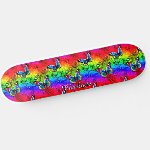 Lägg till Namn, fjärilar på Blue Gult Red Sunset, Mini Skateboard Bräda 18,5 Cm