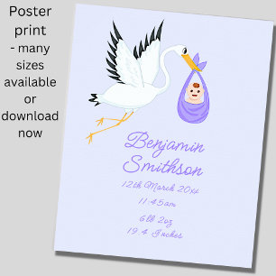 Lägg till Namn - Förnyelsestork Blue Baby Nursery Poster