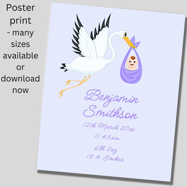 Lägg till Namn - Förnyelsestork Blue Baby Nursery Poster (Skapare uppladdad)