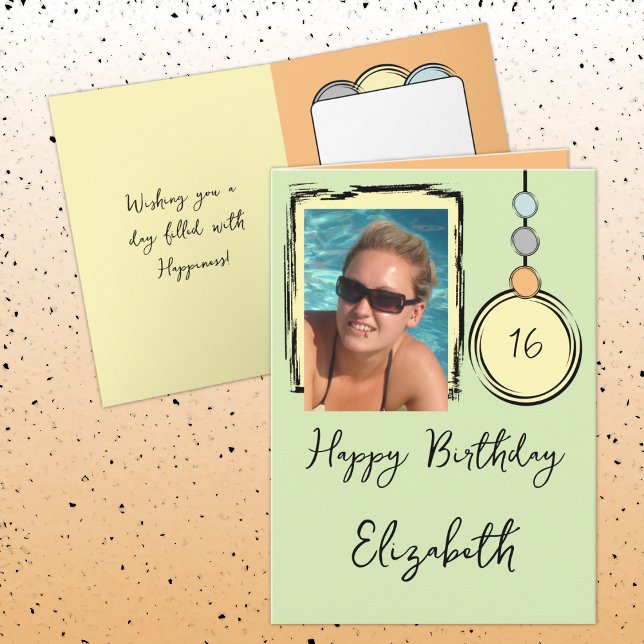 Lägg till namn-foto 16:e grönt, oavsett ålder kort (Skapare uppladdad)