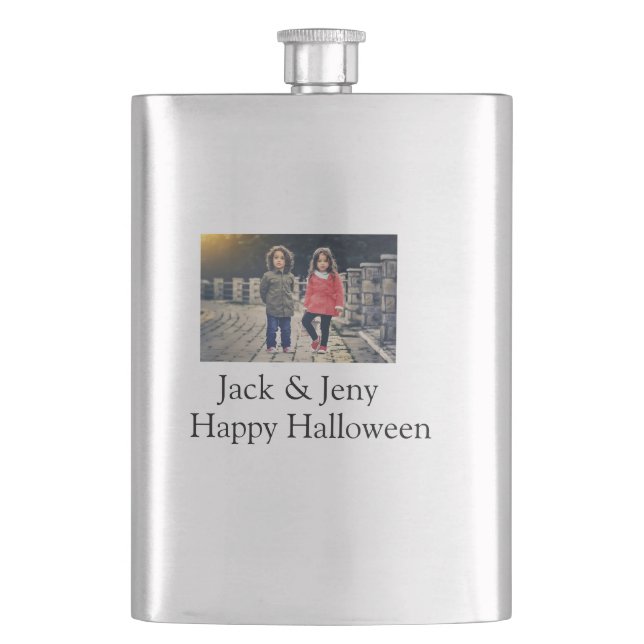 lägg till namn-fototext Halloween-barnflicka Fickplunta (Framsidan)