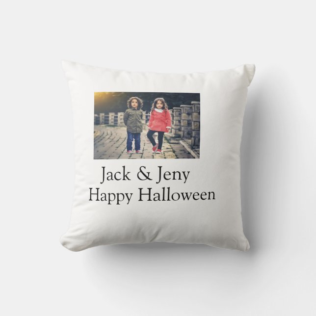 lägg till namn-fototext Halloween-barnflicka Kudde (Framsida)