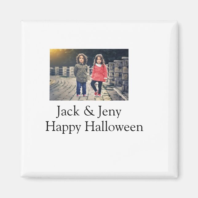 lägg till namn-fototext Halloween-barnflicka Magnet (Framsidan)