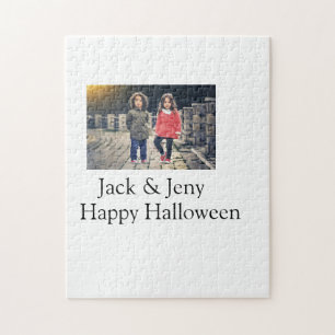 lägg till namn-fototext Halloween-barnflicka Pussel