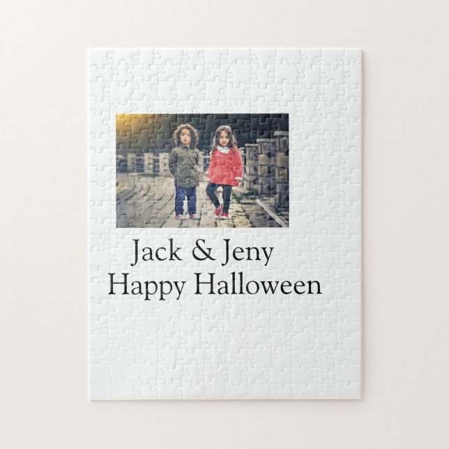 lägg till namn-fototext Halloween-barnflicka Pussel (Vertikal)