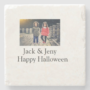 lägg till namn-fototext Halloween-barnflicka Stenunderlägg