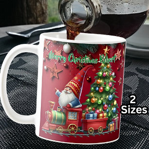 Lägg till Namn, God jul Santa Gnome Steam Tåg Kaffemugg