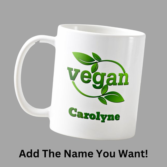 Lägg till Namn Grönt Löv Vegan Kaffemugg (Skapare uppladdad)