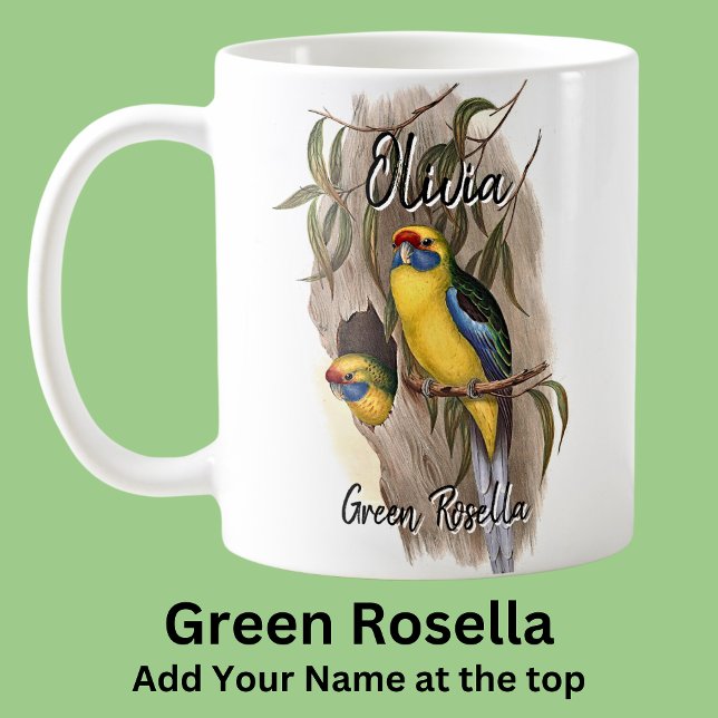 Lägg till Namn Grönt Rosella Australian Bird Anima Kaffemugg (Skapare uppladdad)