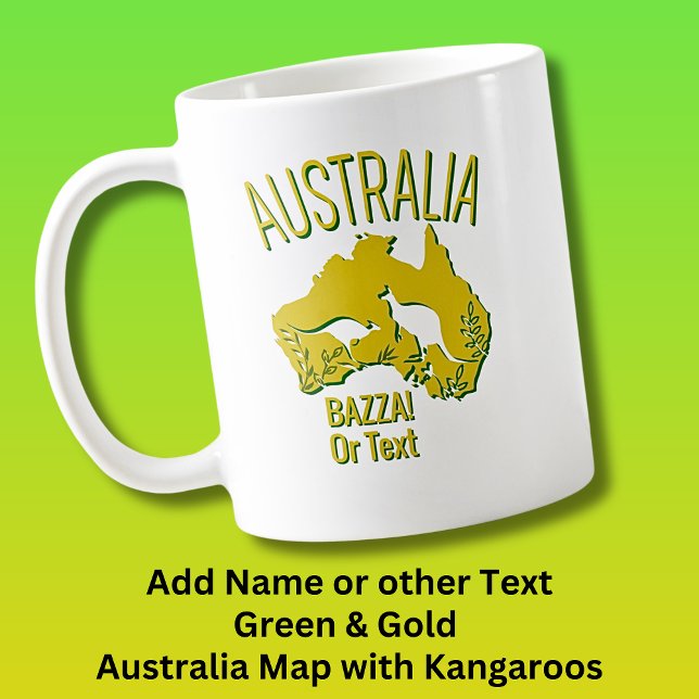 Lägg till Namn Gult Grönt Australien Karta med Kan Kaffemugg (Skapare uppladdad)