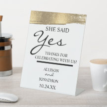 Lägg till Namn. Hon sa Ja Guld Glitter Förlovning