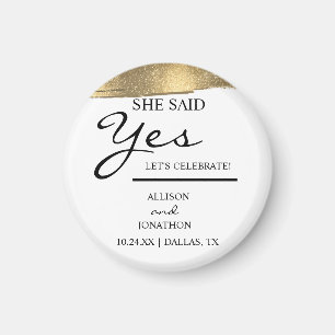 Lägg till Namn. Hon sa Ja Guld Glitter Förlovning Magnet