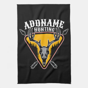 Lägg till namn Hunter Elk Skull Stora horn rådjur Kökshandduk