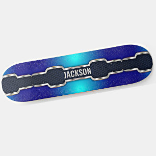 Lägg till Namn Initialer, Metallic Black Shine Blu Mini Skateboard Bräda 18,5 Cm
