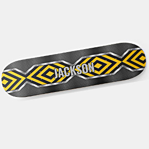 Lägg till Namn Initialer, Metallic Silver Gult Bla Mini Skateboard Bräda 18,5 Cm