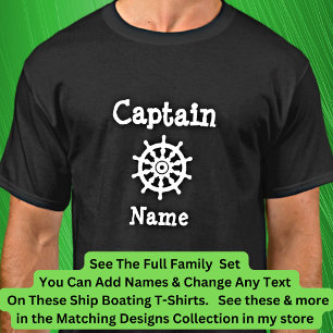 Lägg till Namn, kapten Boat Wheel Matching Family  T Shirt
