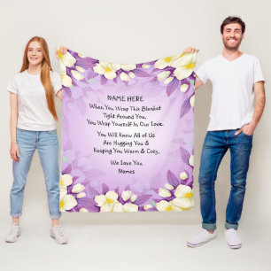Lägg till Namn Kärlek Hug Wrap Lila Blommigt  Fleecefilt