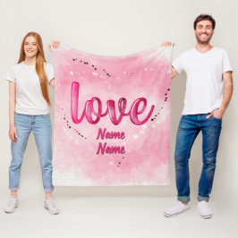 Lägg till Namn KÄRLEK Ord Cloud Rosa Valentines da Fleecefilt