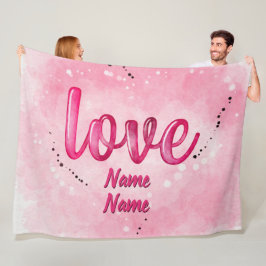 Lägg till Namn KÄRLEK Ord Cloud Rosa Valentines da Fleecefilt