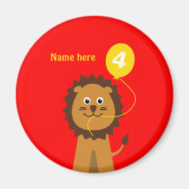 Lägg till namn lejon 4e födelsedagen röd magnet