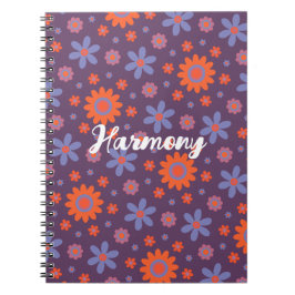 Lägg till Namn Lycklig Retro Flowers 70:s Daisy Fu Anteckningsbok