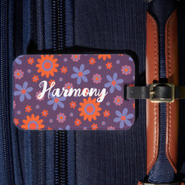Lägg till Namn Lycklig Retro Flowers 70:s Daisy Fu Bagagebricka