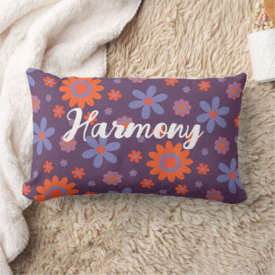 Lägg till Namn Lycklig Retro Flowers 70:s Daisy Fu Lumbarkudde