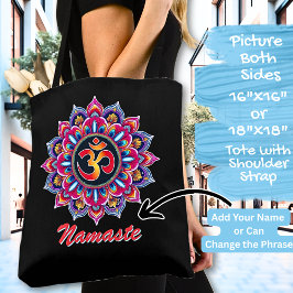 Lägg till Namn,, Mandala med OM-symbol på en svart Tygkasse
