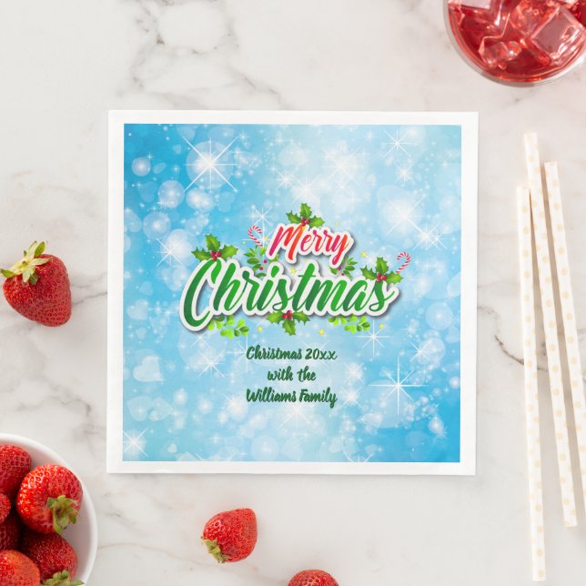 Lägg till Namn Matchande God Jul Blå Pappers Midda Pappersservett (Insitu)