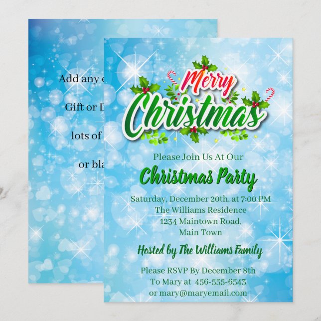 Lägg till Namn matchande God jul Blue Party Invit Inbjudningar (Fram/baksida)