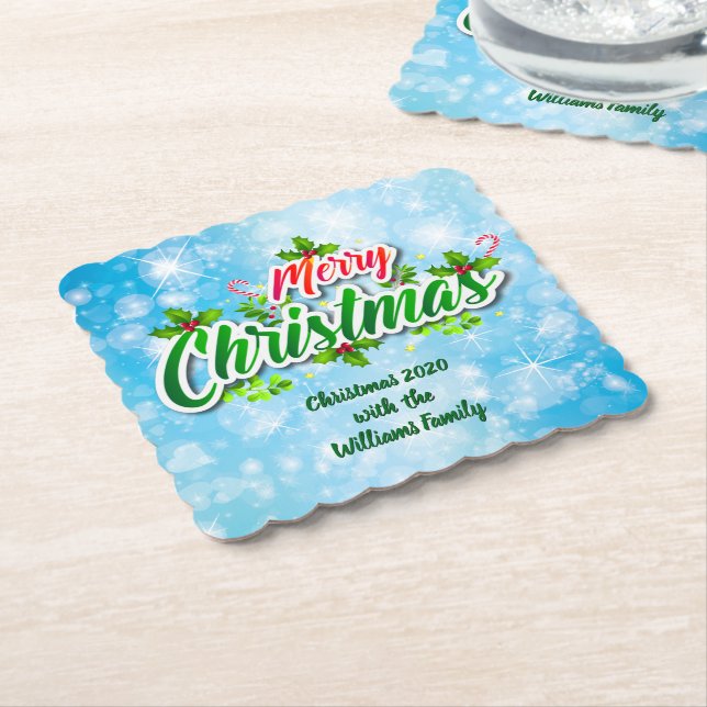 Lägg till Namn matchande God jul Blue Underlägg Papper (Vinklad)