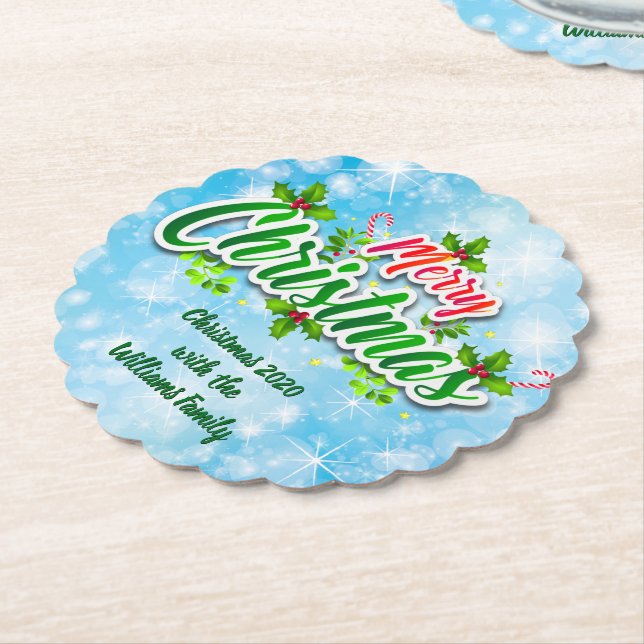 Lägg till Namn matchande God jul Blue Underlägg Papper (Vinklad)