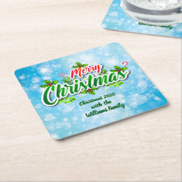 Lägg till Namn matchande God jul Blue Underlägg Papper Kvadrat